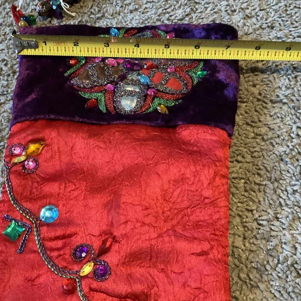 Pier 1 One Imports Christmas Stocking Multicolored Sequined Beaded Jester
